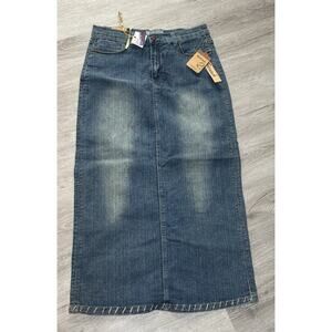 Vintage Y2K No Fuze Denim Maxi Skirt Cottage Core Blue Jeans Size 9/10 NWT